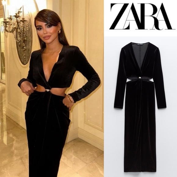 ZARA VELVET CUT OUT MIDI WITH RHINESTONE APPLIQUÉ - Picture 13 of 16